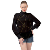 Gold lines High Neck Long Sleeve Chiffon Top