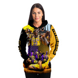 Woman wearing Custom Designed Pullover Hoodie commemorating the 2020 NBA Finals when the Lakers won in Honor of the Black Mamba Kobe Bryant and Gianna Bryant