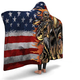 AMERICAN FLAG & BIKER HOODED BLANKET
