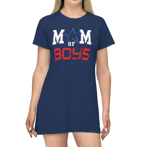 MOM OF BOYS T-Shirt Dress (White Print)
