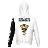 Mamba & Mambacita hoodie. Picture of Mamba Logo with In loving memory wording on back. All white with one black sleeve