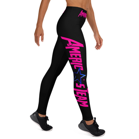 AMERICA'S TEAM YOGA LEGGINGS (Black / Hot Pink Print / Blue Star)