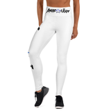 AMERICA'S TEAM YOGA LEGGINGS (White / Black Print / Blue Star)
