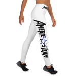 AMERICA'S TEAM YOGA LEGGINGS (White / Black Print / Blue Star)