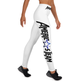 AMERICA'S TEAM YOGA LEGGINGS (White / Black Print / Blue Star)