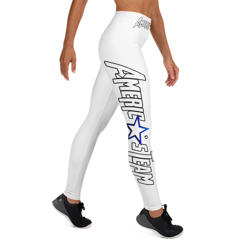 AMERICA'S TEAM YOGA LEGGINGS (White / Black Trim / Blue Star)