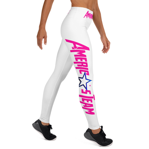 AMERICA'S TEAM YOGA LEGGINGS (White / Hot Pink Print / Blue Star)