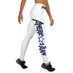 AMERICA'S TEAM YOGA LEGGINGS (White / Navy Print / Blue Star)